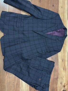 IZAC grey check 2-piece suit – purple lining, size S